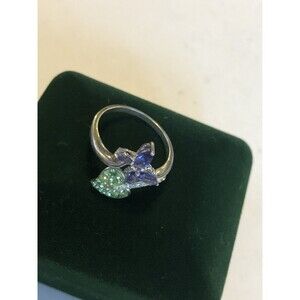 Beautiful Sterling Silver Butterfly Flower Ring Colorful Swarovski Crystal SZ8.5